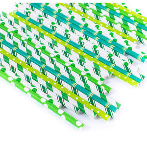 fun patterns green Biodegradable paper party straws
